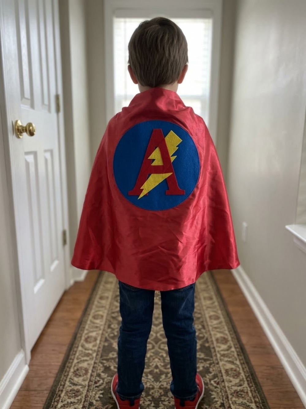 Handmade Kids "A" Superhero Cape – Red & Blue